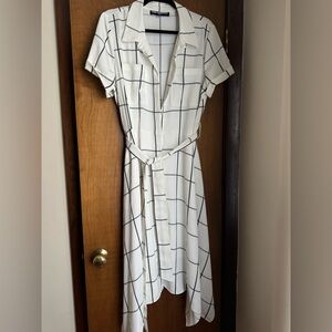 Karl Lagerfeld White and Black Grid Midi Dress